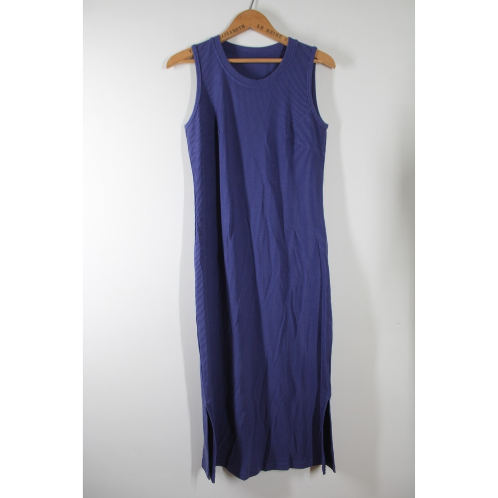 NWT Woolx S Iris Purple Merino Wool Ribbed Tank Midi Dress Sleeveless Side Slit